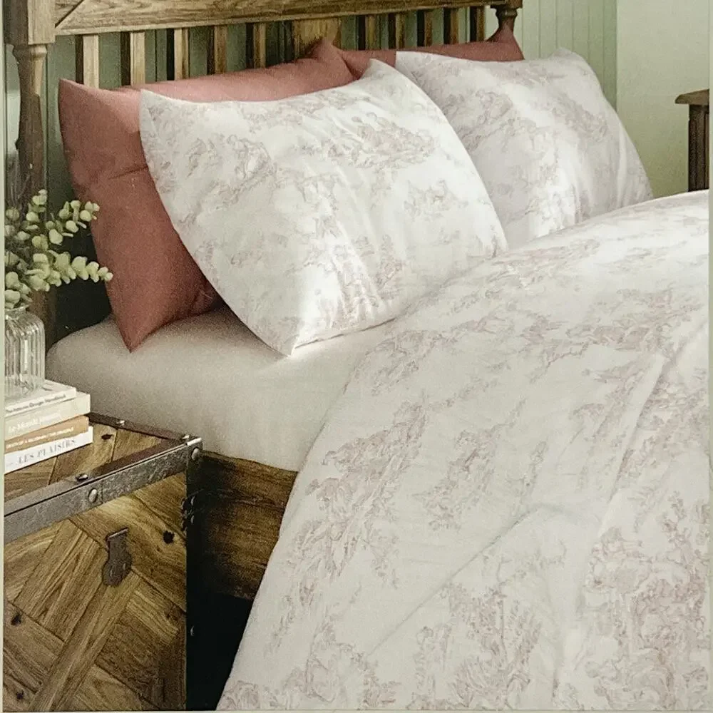 NEW Cabbages & Roses London Country Toile Cotton Duvet Set- Rose Pink, King Size
